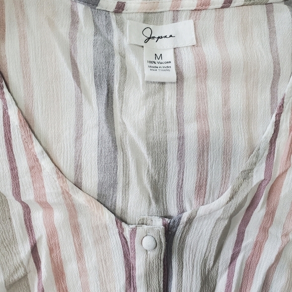 WOMEN'S Japna Neutral Striped Long Sleeve Crop Top Size M Buttons Smocked - Picture 3 of 11
